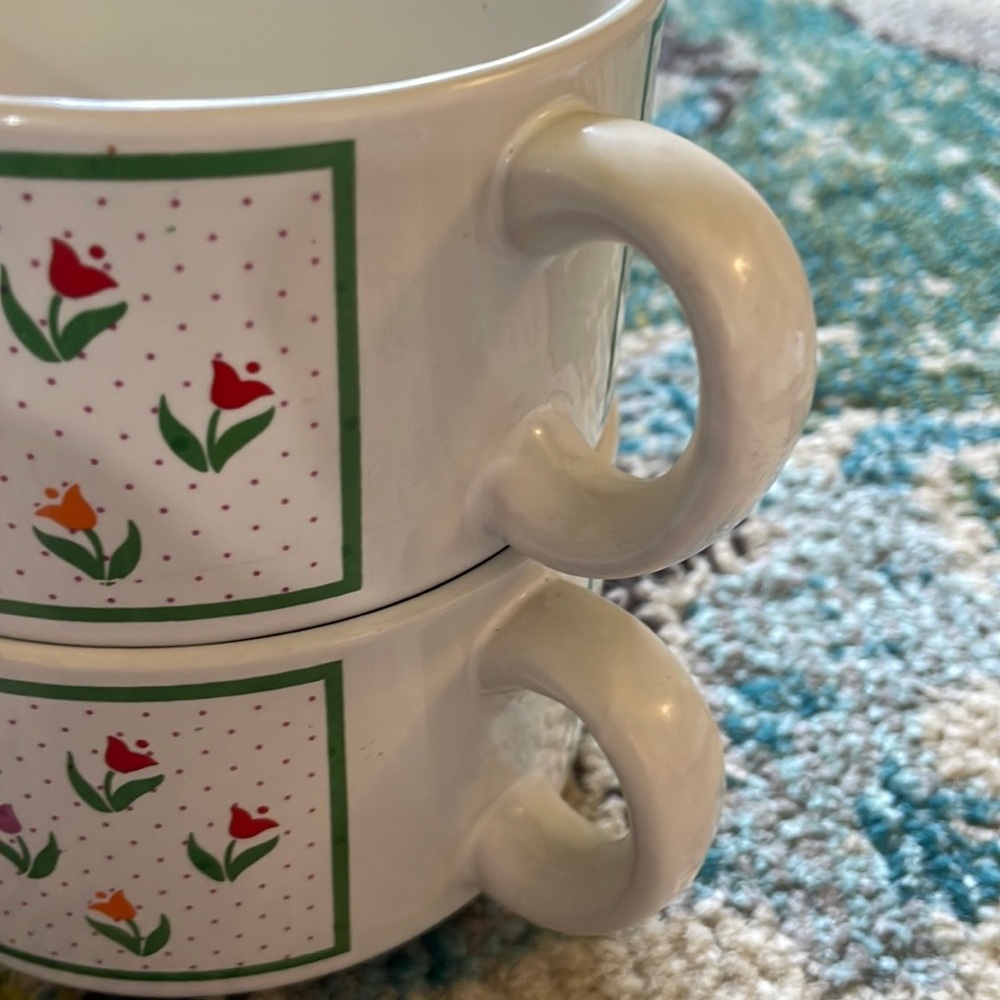 Vintage Floral Pattern Soup Mugs, set of 2 - Picture 2 of 4